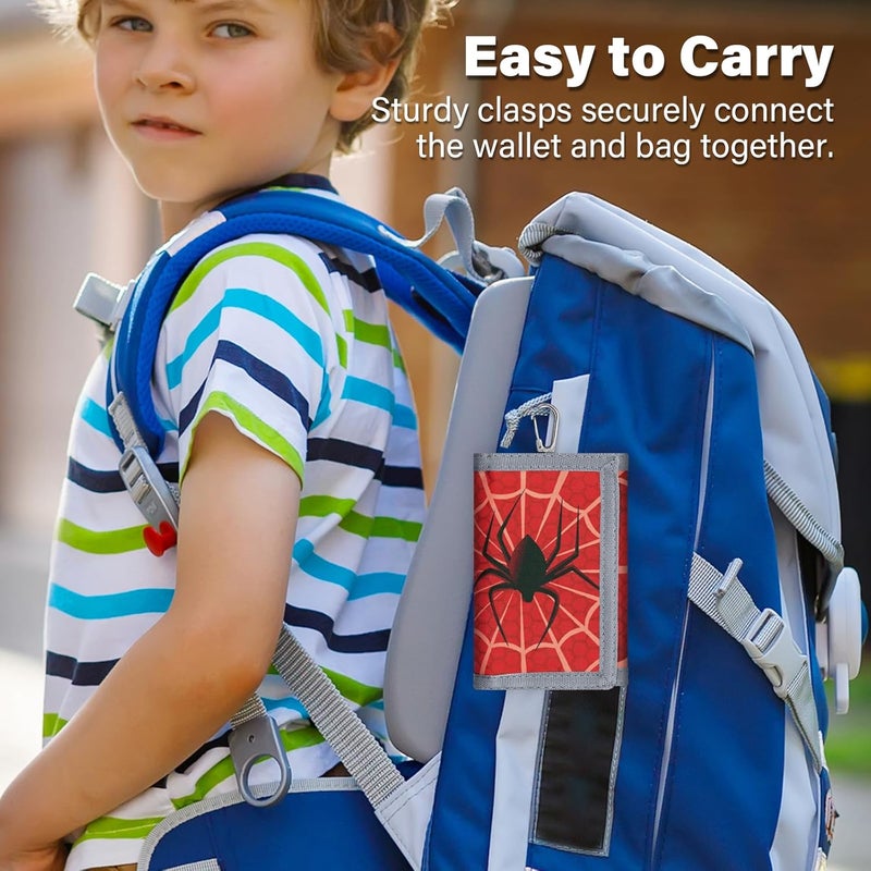 Jonyee Kids Wallet for Boys Ages 4-18, Novelty Trifold Wallet with Key Chain and Zipper Coin Pocket for Teens Children Girls Toddler, Canvas Wallet for Outdoors Sports Birthday Gifts-Web - Image 4